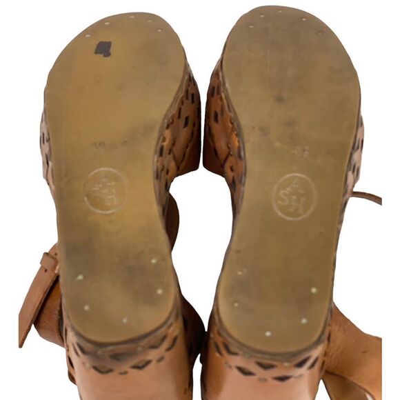 ASH Brown Leather Wedge Sandals Boho Studded Ankle Strap Women's Size 39 / US 8 - Picture 11 of 14